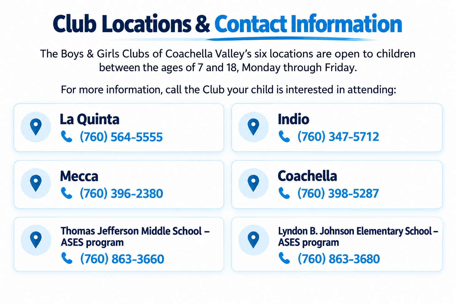 Boys & Girls Clubs of Coachella Valley locations